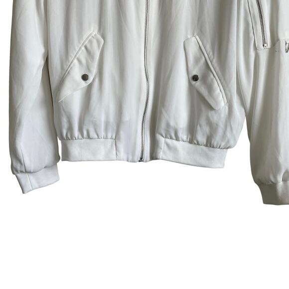 Y2K Zara Women Bomber Jacket XS White Retro Streetwear Satiny Fairycore Academia - Picture 11 of 13